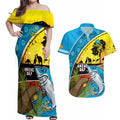 Sharks Rugby ANZAC Day Couples Matching Off Shoulder Maxi Dress and Hawaiian Shirt Sharkies Rosemary Starry Night
