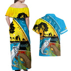 Sharks Rugby ANZAC Day Couples Matching Off Shoulder Maxi Dress and Hawaiian Shirt Sharkies Rosemary Starry Night