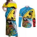 Sharks Rugby ANZAC Day Couples Matching Off Shoulder Maxi Dress and Long Sleeve Button Shirt Sharkies Rosemary Starry Night
