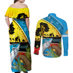 Sharks Rugby ANZAC Day Couples Matching Off Shoulder Maxi Dress and Long Sleeve Button Shirt Sharkies Rosemary Starry Night