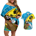 Sharks Rugby ANZAC Day Couples Matching Off Shoulder Short Dress and Hawaiian Shirt Sharkies Rosemary Starry Night