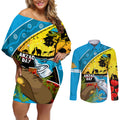 Sharks Rugby ANZAC Day Couples Matching Off Shoulder Short Dress and Long Sleeve Button Shirt Sharkies Rosemary Starry Night