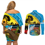 Sharks Rugby ANZAC Day Couples Matching Off Shoulder Short Dress and Long Sleeve Button Shirt Sharkies Rosemary Starry Night