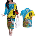 Sharks Rugby ANZAC Day Couples Matching Off The Shoulder Long Sleeve Dress and Hawaiian Shirt Sharkies Rosemary Starry Night