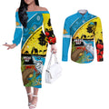 Sharks Rugby ANZAC Day Couples Matching Off The Shoulder Long Sleeve Dress and Long Sleeve Button Shirt Sharkies Rosemary Starry Night
