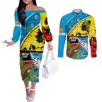 Sharks Rugby ANZAC Day Couples Matching Off The Shoulder Long Sleeve Dress and Long Sleeve Button Shirt Sharkies Rosemary Starry Night