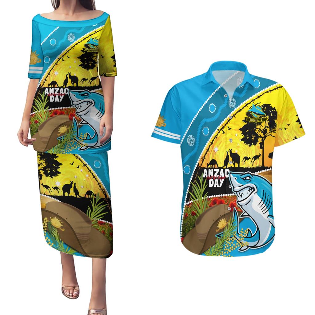 Sharks Rugby ANZAC Day Couples Matching Puletasi and Hawaiian Shirt Sharkies Rosemary Starry Night