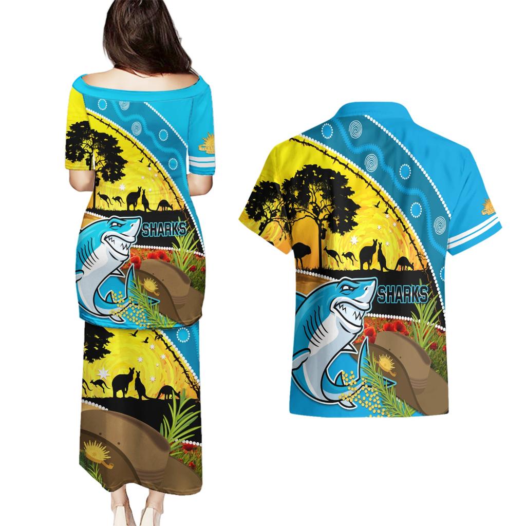 Sharks Rugby ANZAC Day Couples Matching Puletasi and Hawaiian Shirt Sharkies Rosemary Starry Night