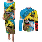 Sharks Rugby ANZAC Day Couples Matching Puletasi and Long Sleeve Button Shirt Sharkies Rosemary Starry Night