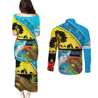 Sharks Rugby ANZAC Day Couples Matching Puletasi and Long Sleeve Button Shirt Sharkies Rosemary Starry Night