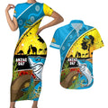 Sharks Rugby ANZAC Day Couples Matching Short Sleeve Bodycon Dress and Hawaiian Shirt Sharkies Rosemary Starry Night