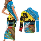Sharks Rugby ANZAC Day Couples Matching Short Sleeve Bodycon Dress and Long Sleeve Button Shirt Sharkies Rosemary Starry Night