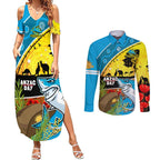 Sharks Rugby ANZAC Day Couples Matching Summer Maxi Dress and Long Sleeve Button Shirt Sharkies Rosemary Starry Night
