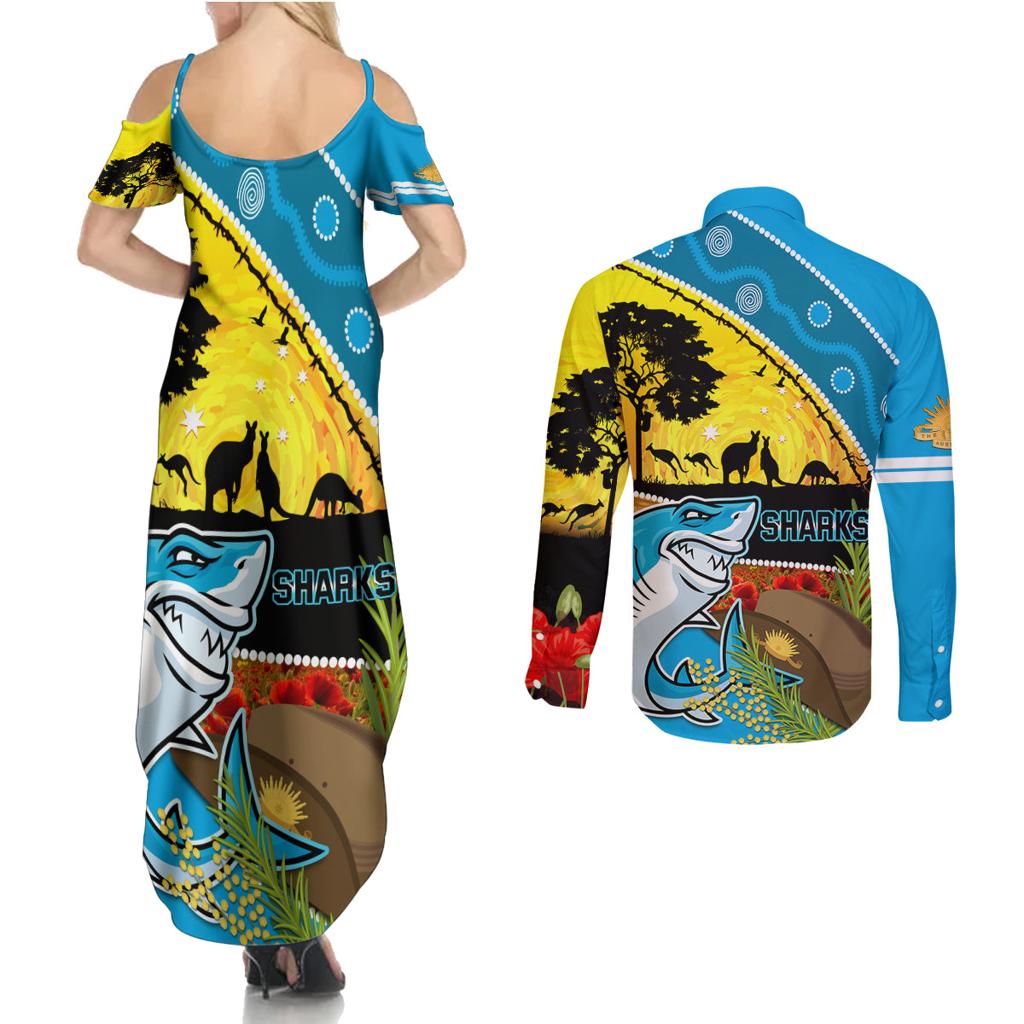 Sharks Rugby ANZAC Day Couples Matching Summer Maxi Dress and Long Sleeve Button Shirt Sharkies Rosemary Starry Night