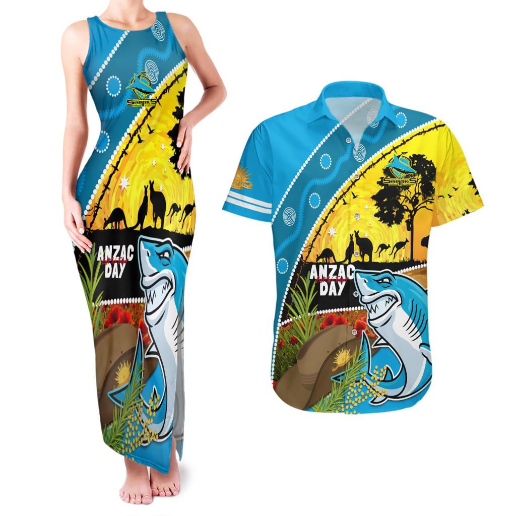 Sharks Rugby ANZAC Day Couples Matching Tank Maxi Dress and Hawaiian Shirt Sharkies Rosemary Starry Night