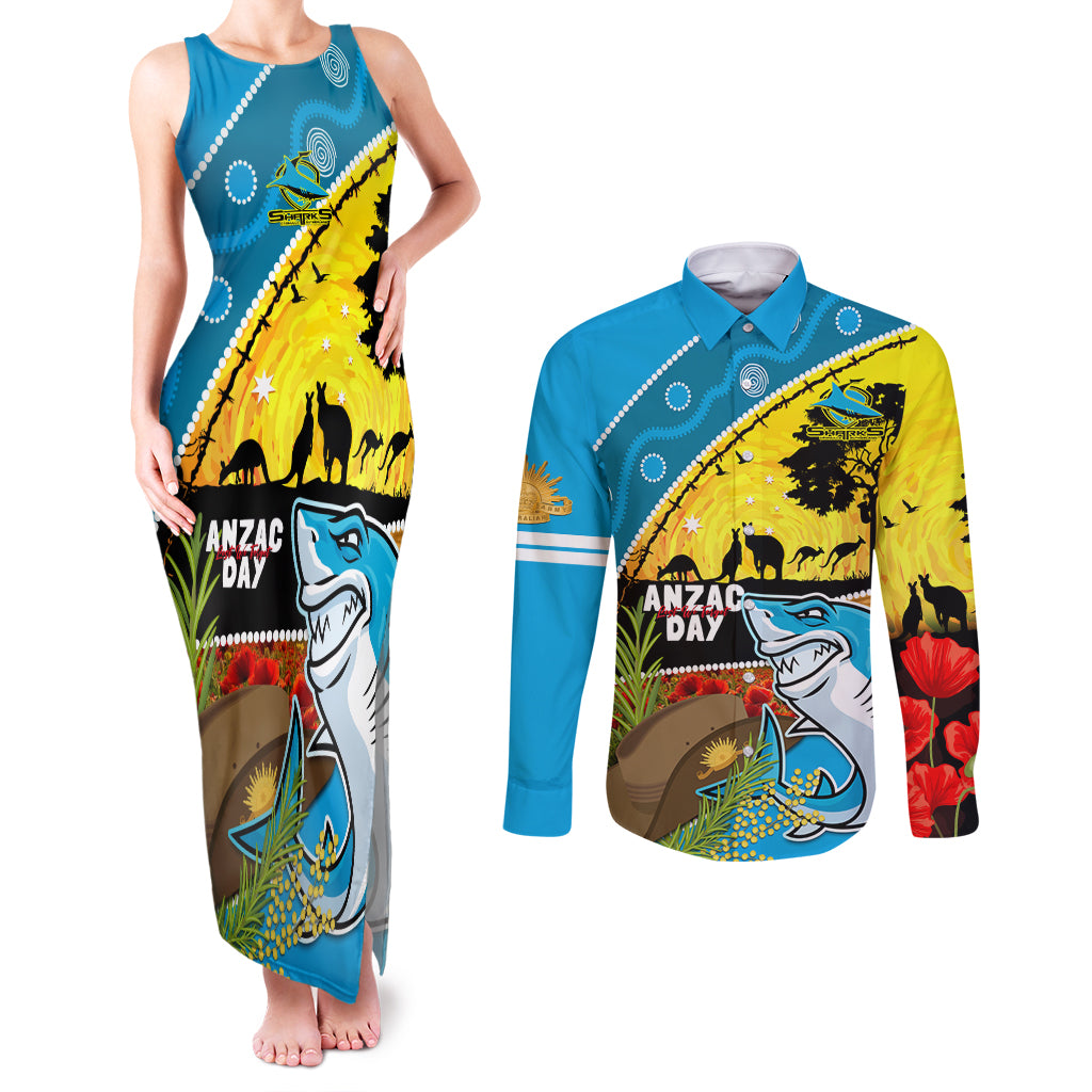 Sharks Rugby ANZAC Day Couples Matching Tank Maxi Dress and Long Sleeve Button Shirt Sharkies Rosemary Starry Night