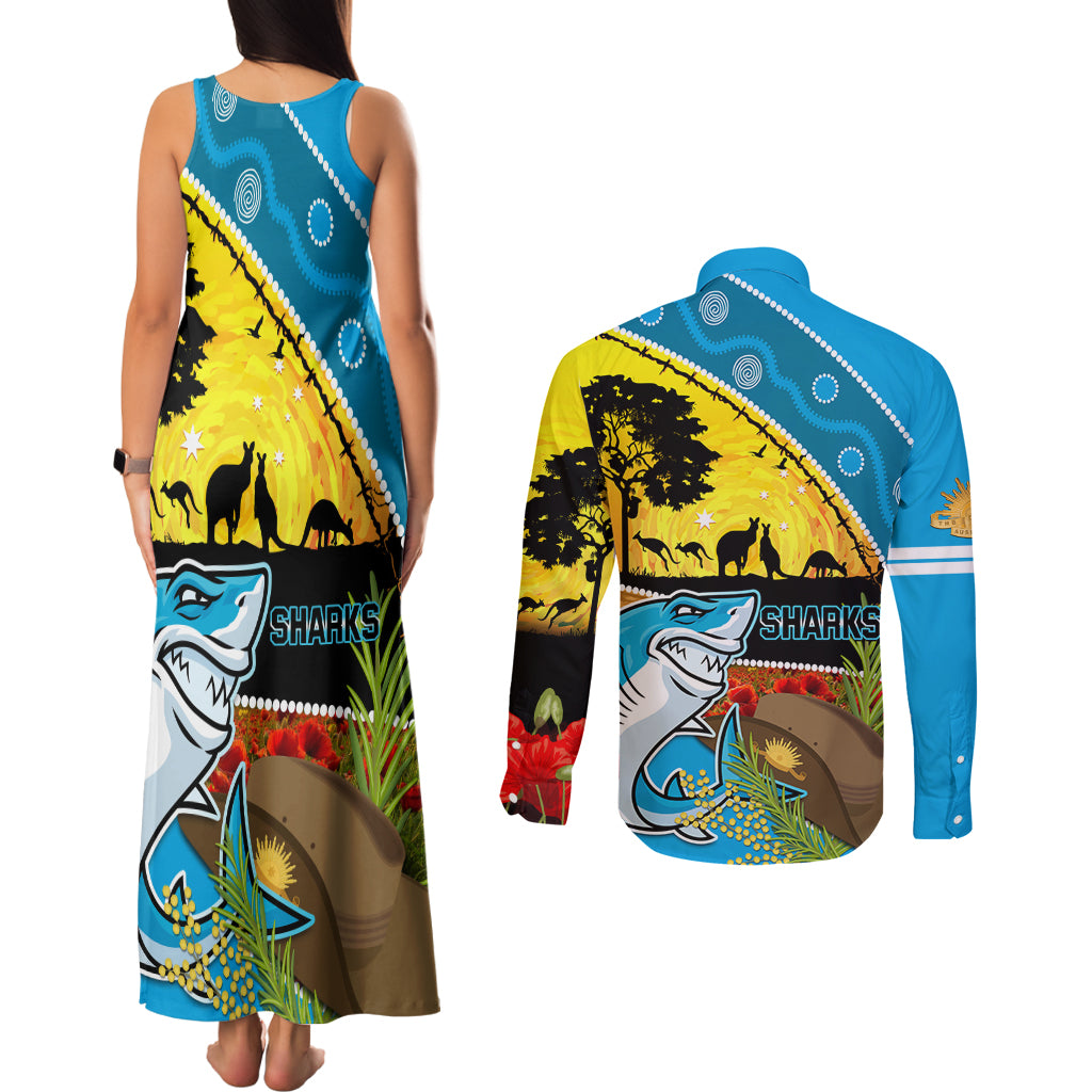 Sharks Rugby ANZAC Day Couples Matching Tank Maxi Dress and Long Sleeve Button Shirt Sharkies Rosemary Starry Night