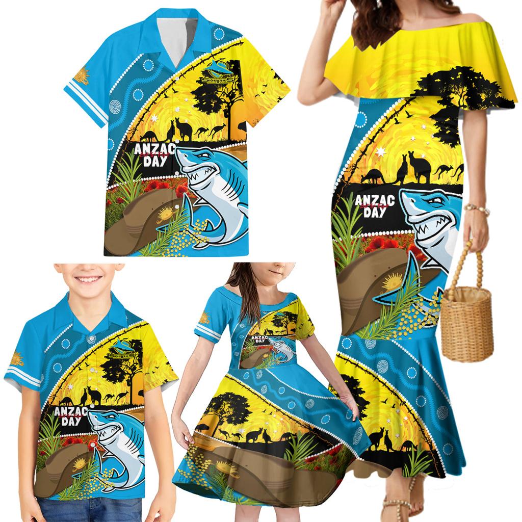 Sharks Rugby ANZAC Day Family Matching Mermaid Dress and Hawaiian Shirt Sharkies Rosemary Starry Night