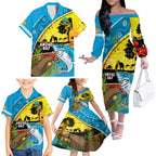 Sharks Rugby ANZAC Day Family Matching Off Shoulder Long Sleeve Dress and Hawaiian Shirt Sharkies Rosemary Starry Night