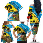Sharks Rugby ANZAC Day Family Matching Off Shoulder Long Sleeve Dress and Hawaiian Shirt Sharkies Rosemary Starry Night