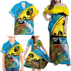 Sharks Rugby ANZAC Day Family Matching Off Shoulder Maxi Dress and Hawaiian Shirt Sharkies Rosemary Starry Night