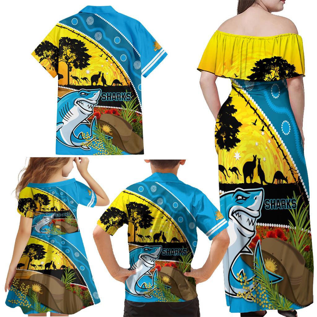 Sharks Rugby ANZAC Day Family Matching Off Shoulder Maxi Dress and Hawaiian Shirt Sharkies Rosemary Starry Night