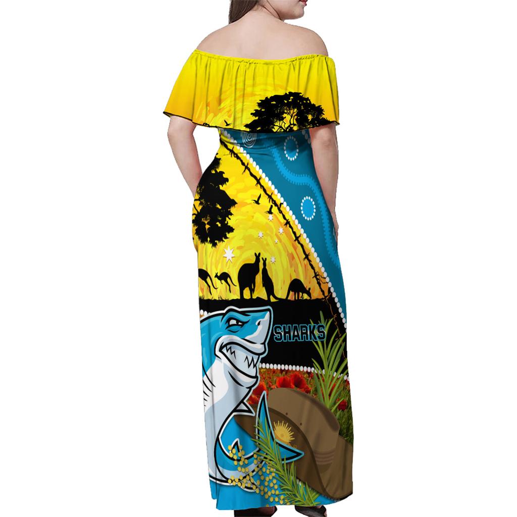 Sharks Rugby ANZAC Day Family Matching Off Shoulder Maxi Dress and Hawaiian Shirt Sharkies Rosemary Starry Night