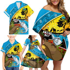 Sharks Rugby ANZAC Day Family Matching Off Shoulder Short Dress and Hawaiian Shirt Sharkies Rosemary Starry Night