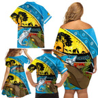 Sharks Rugby ANZAC Day Family Matching Off Shoulder Short Dress and Hawaiian Shirt Sharkies Rosemary Starry Night