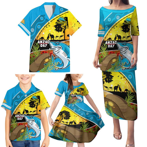 Sharks Rugby ANZAC Day Family Matching Puletasi and Hawaiian Shirt Sharkies Rosemary Starry Night