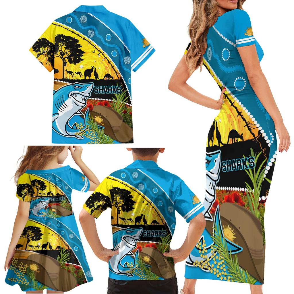 Sharks Rugby ANZAC Day Family Matching Short Sleeve Bodycon Dress and Hawaiian Shirt Sharkies Rosemary Starry Night