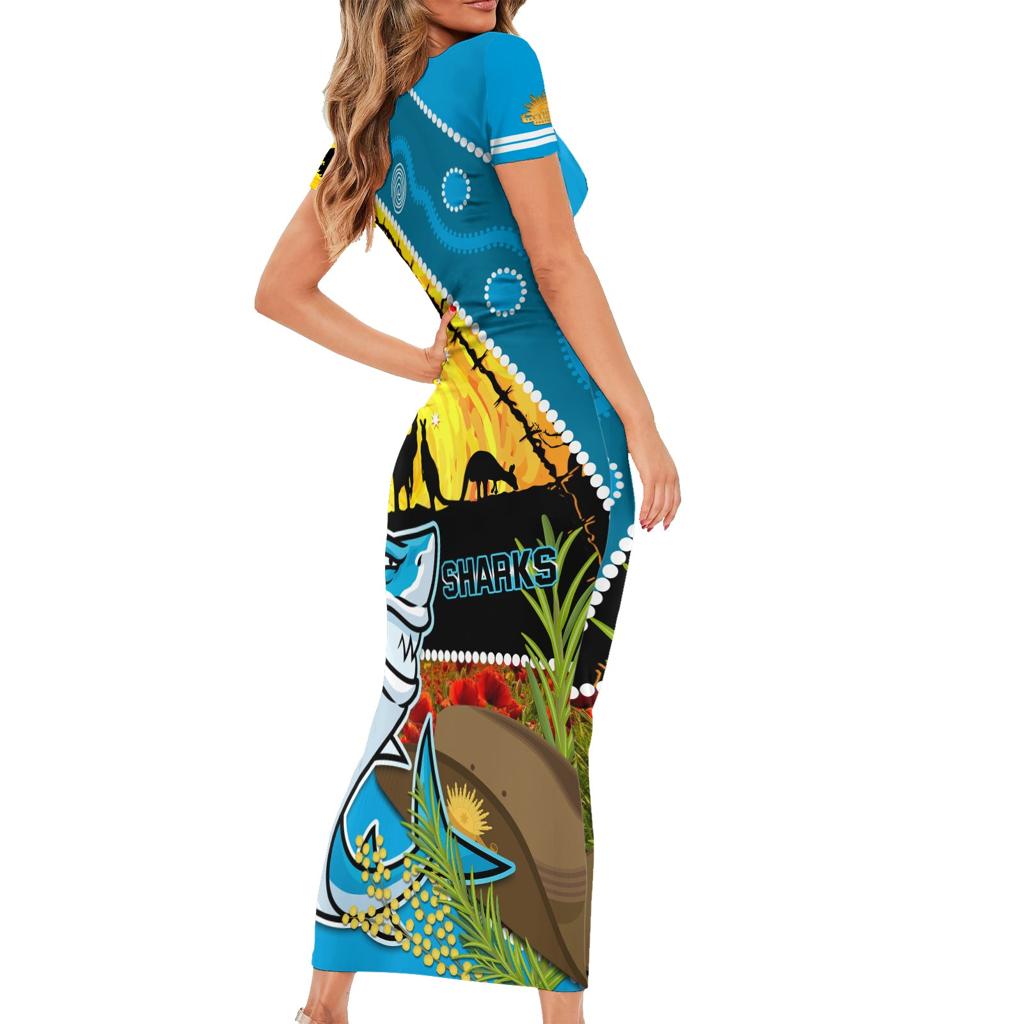 Sharks Rugby ANZAC Day Family Matching Short Sleeve Bodycon Dress and Hawaiian Shirt Sharkies Rosemary Starry Night