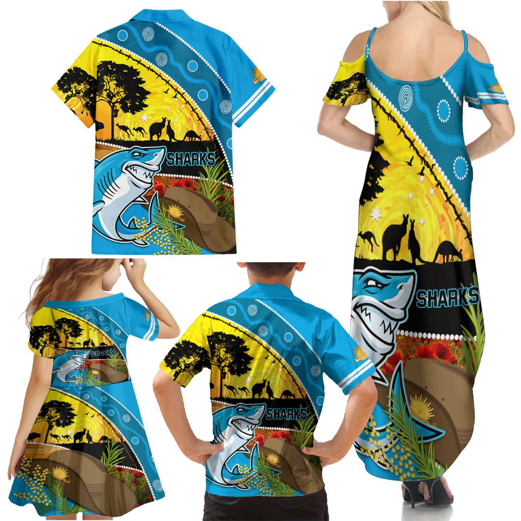 Sharks Rugby ANZAC Day Family Matching Summer Maxi Dress and Hawaiian Shirt Sharkies Rosemary Starry Night