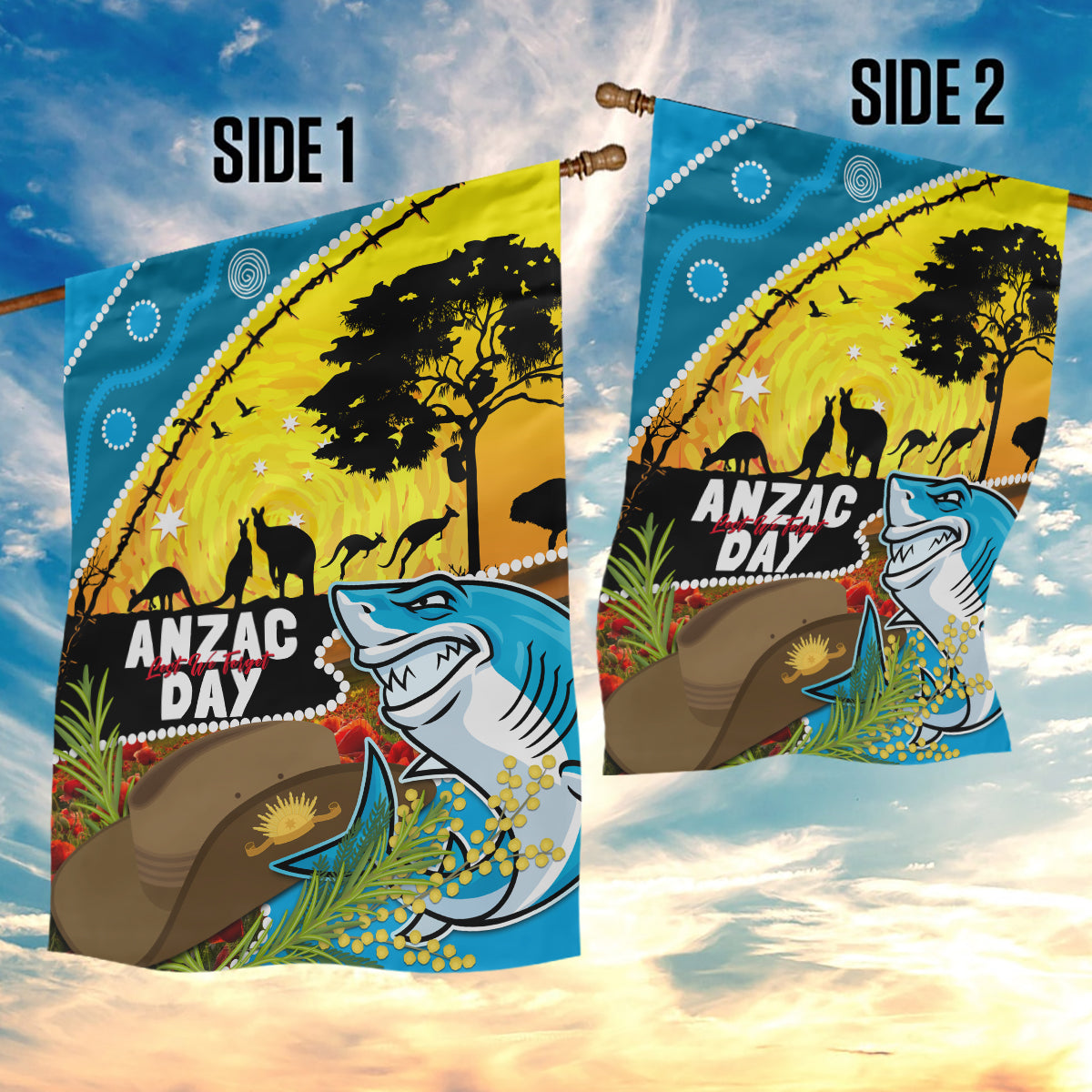 Sharks Rugby ANZAC Day Garden Flag Sharkies Rosemary Starry Night
