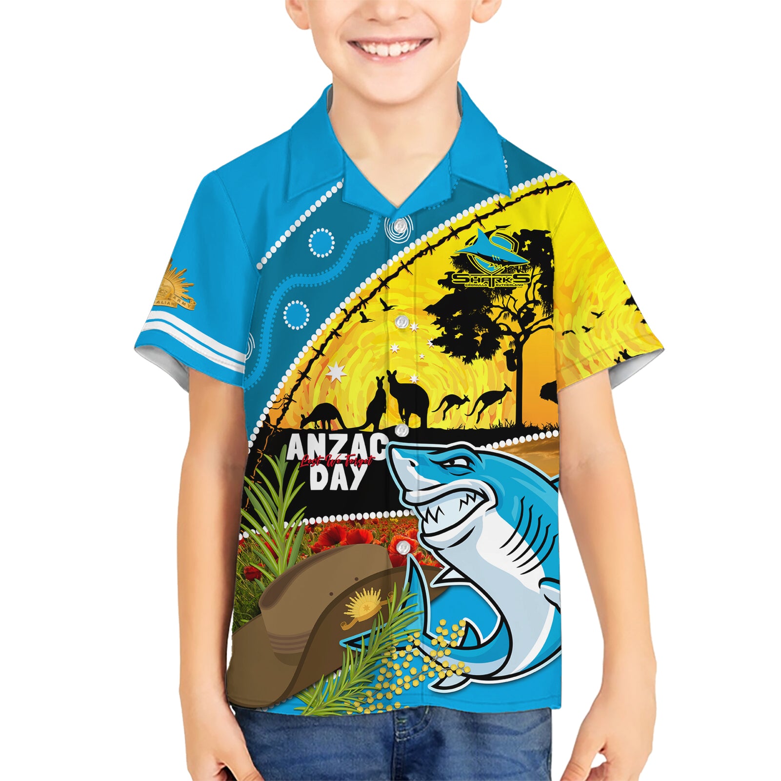 Sharks Rugby ANZAC Day Hawaiian Shirt Sharkies Rosemary Starry Night