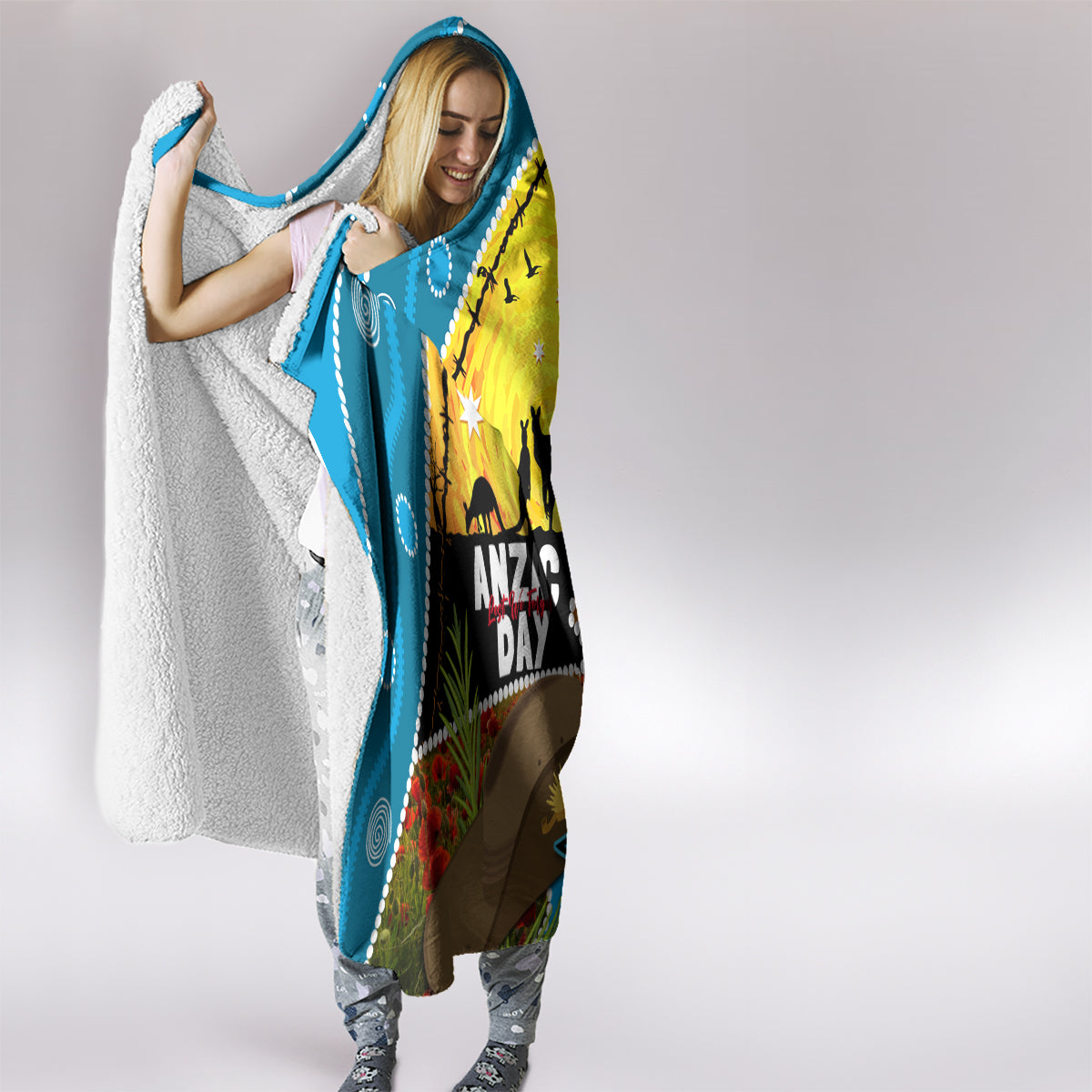 Sharks Rugby ANZAC Day Hooded Blanket Sharkies Rosemary Starry Night