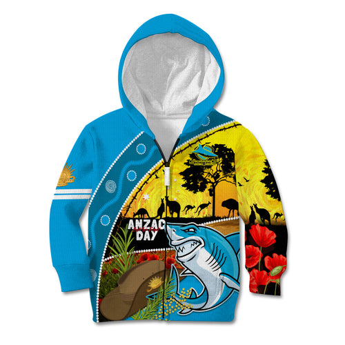 Sharks Rugby ANZAC Day Kid Hoodie Sharkies Rosemary Starry Night