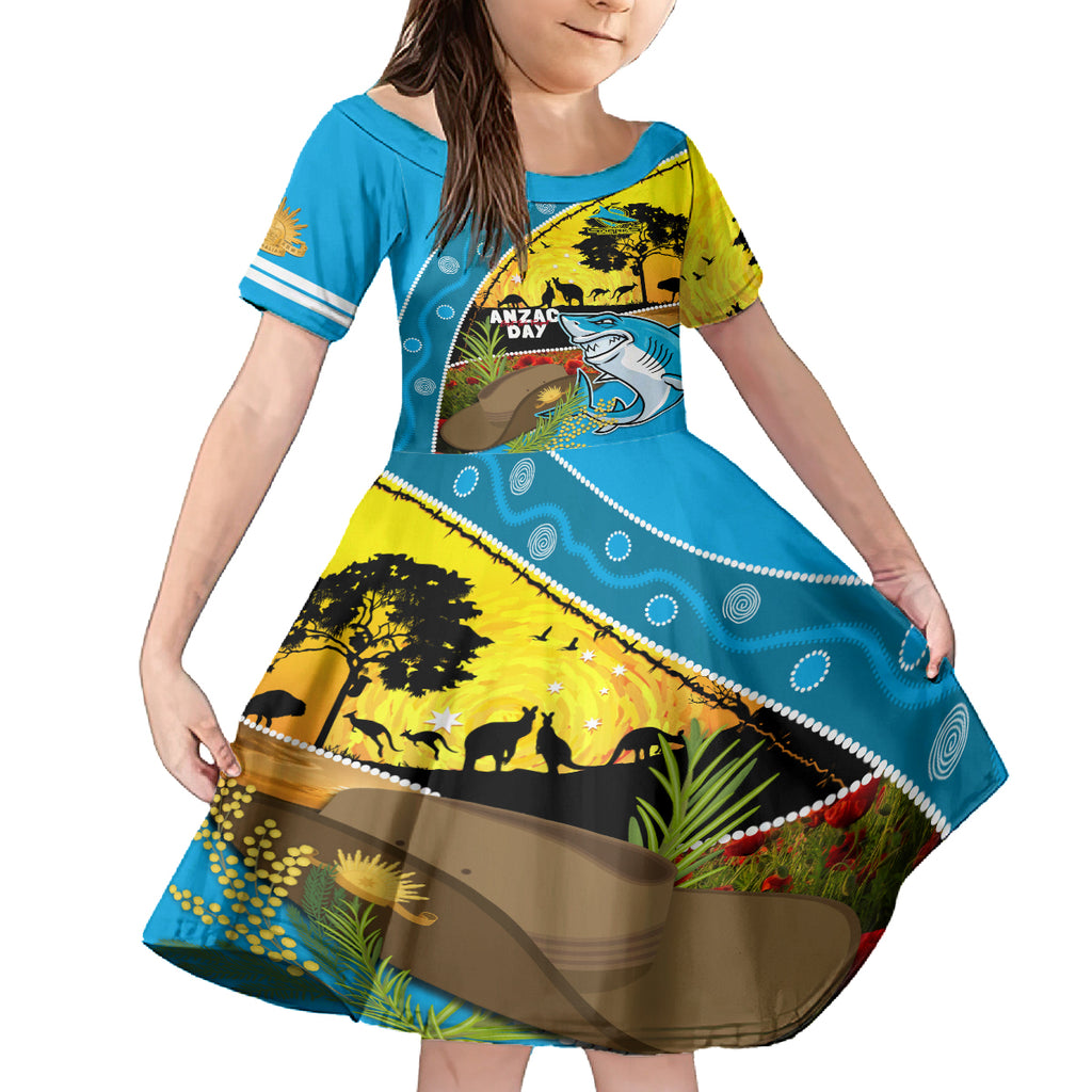 Sharks Rugby ANZAC Day Kid Short Sleeve Dress Sharkies Rosemary Starry Night