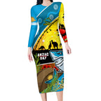 Sharks Rugby ANZAC Day Long Sleeve Bodycon Dress Sharkies Rosemary Starry Night