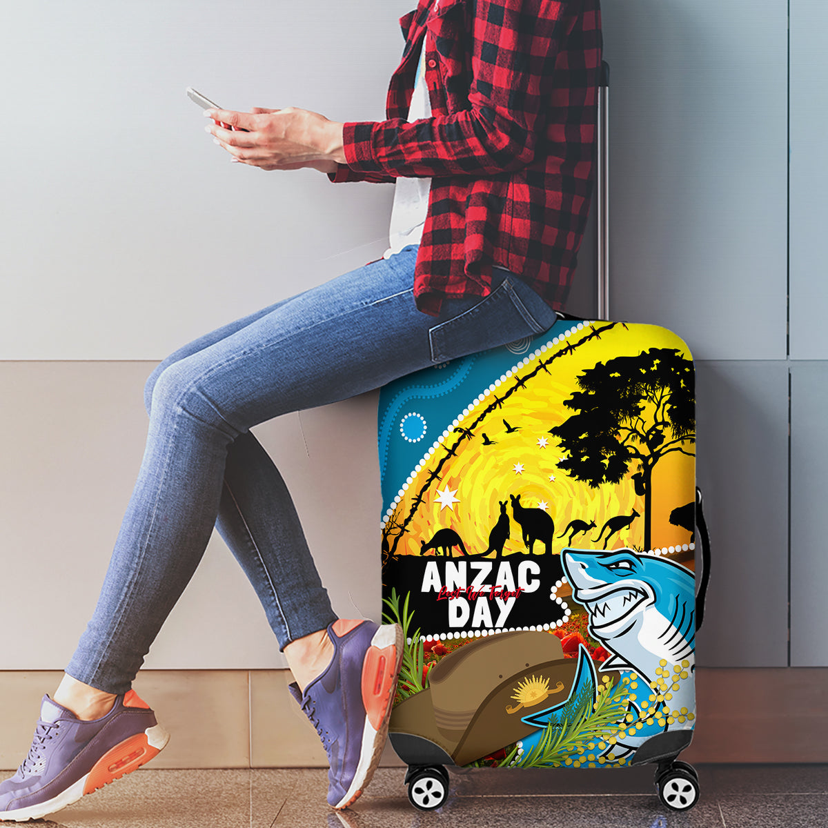 Sharks Rugby ANZAC Day Luggage Cover Sharkies Rosemary Starry Night
