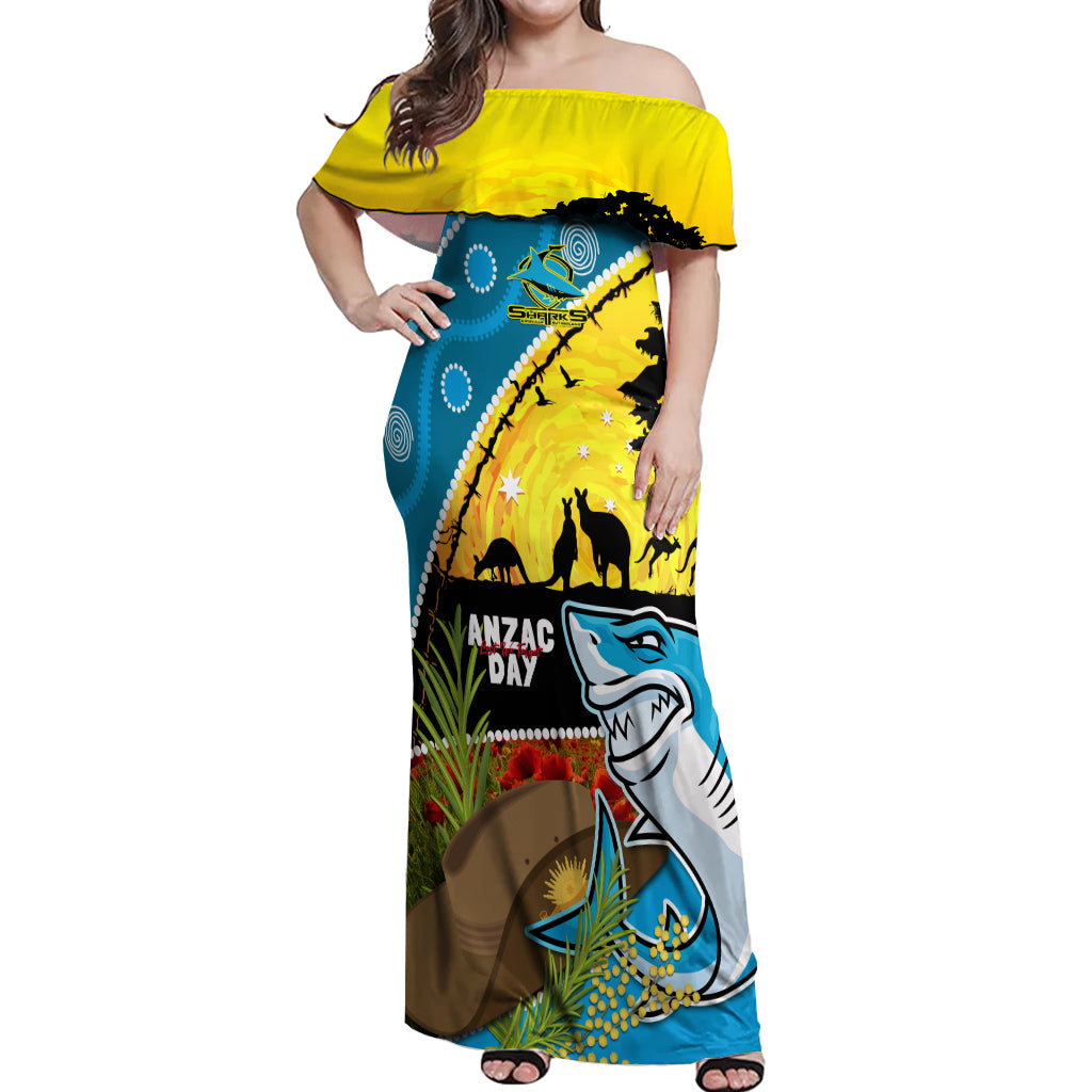 Sharks Rugby ANZAC Day Off Shoulder Maxi Dress Sharkies Rosemary Starry Night