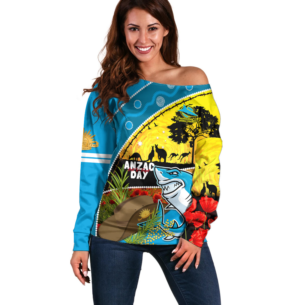 Sharks Rugby ANZAC Day Off Shoulder Sweater Sharkies Rosemary Starry Night