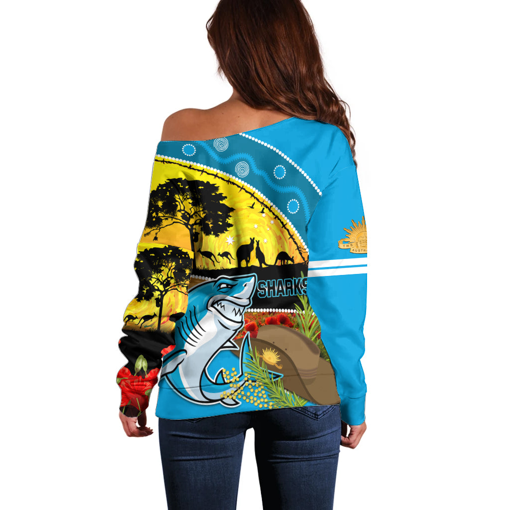 Sharks Rugby ANZAC Day Off Shoulder Sweater Sharkies Rosemary Starry Night