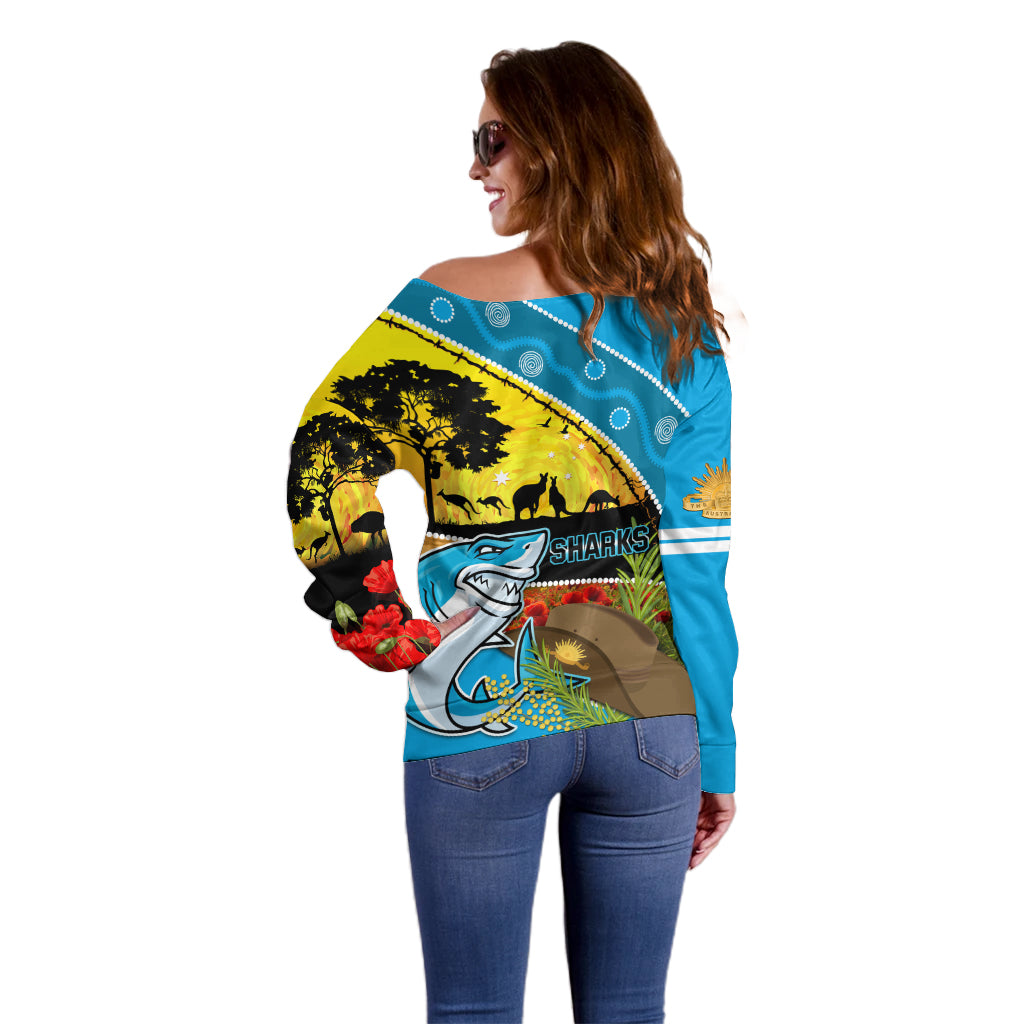 Sharks Rugby ANZAC Day Off Shoulder Sweater Sharkies Rosemary Starry Night