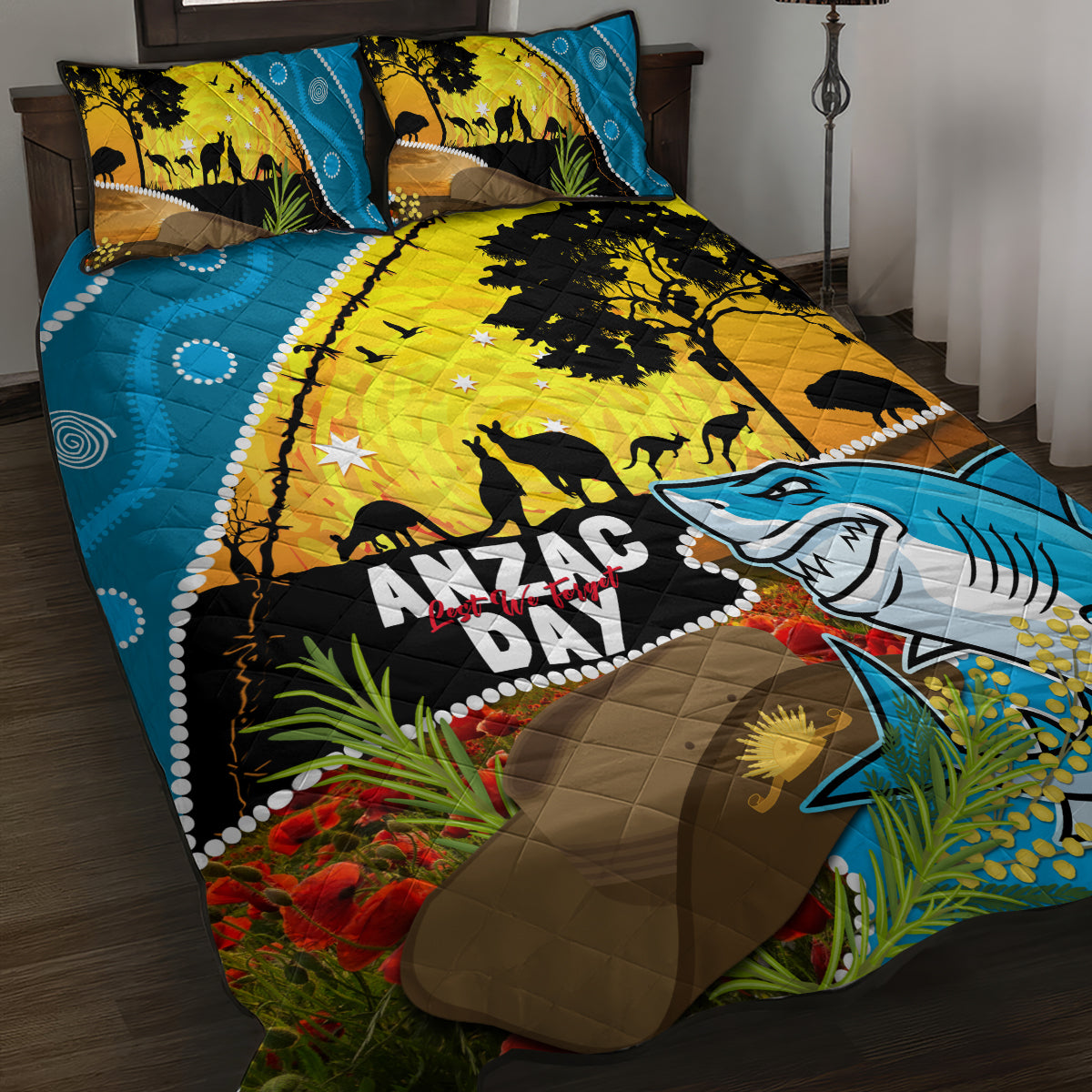 Sharks Rugby ANZAC Day Quilt Bed Set Sharkies Rosemary Starry Night