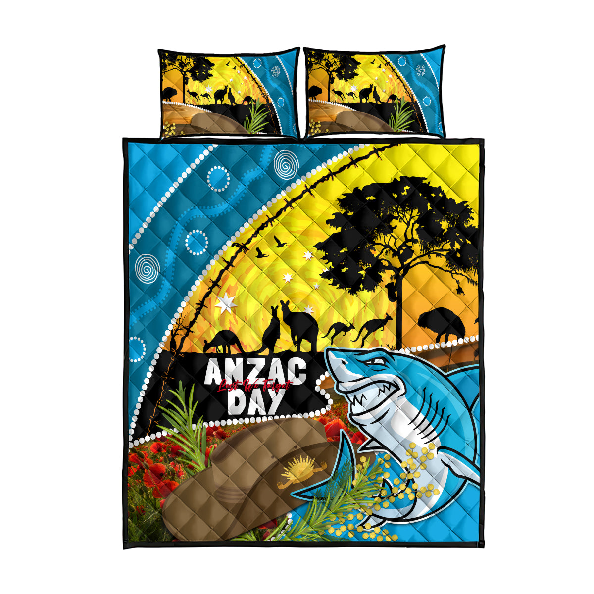 Sharks Rugby ANZAC Day Quilt Bed Set Sharkies Rosemary Starry Night