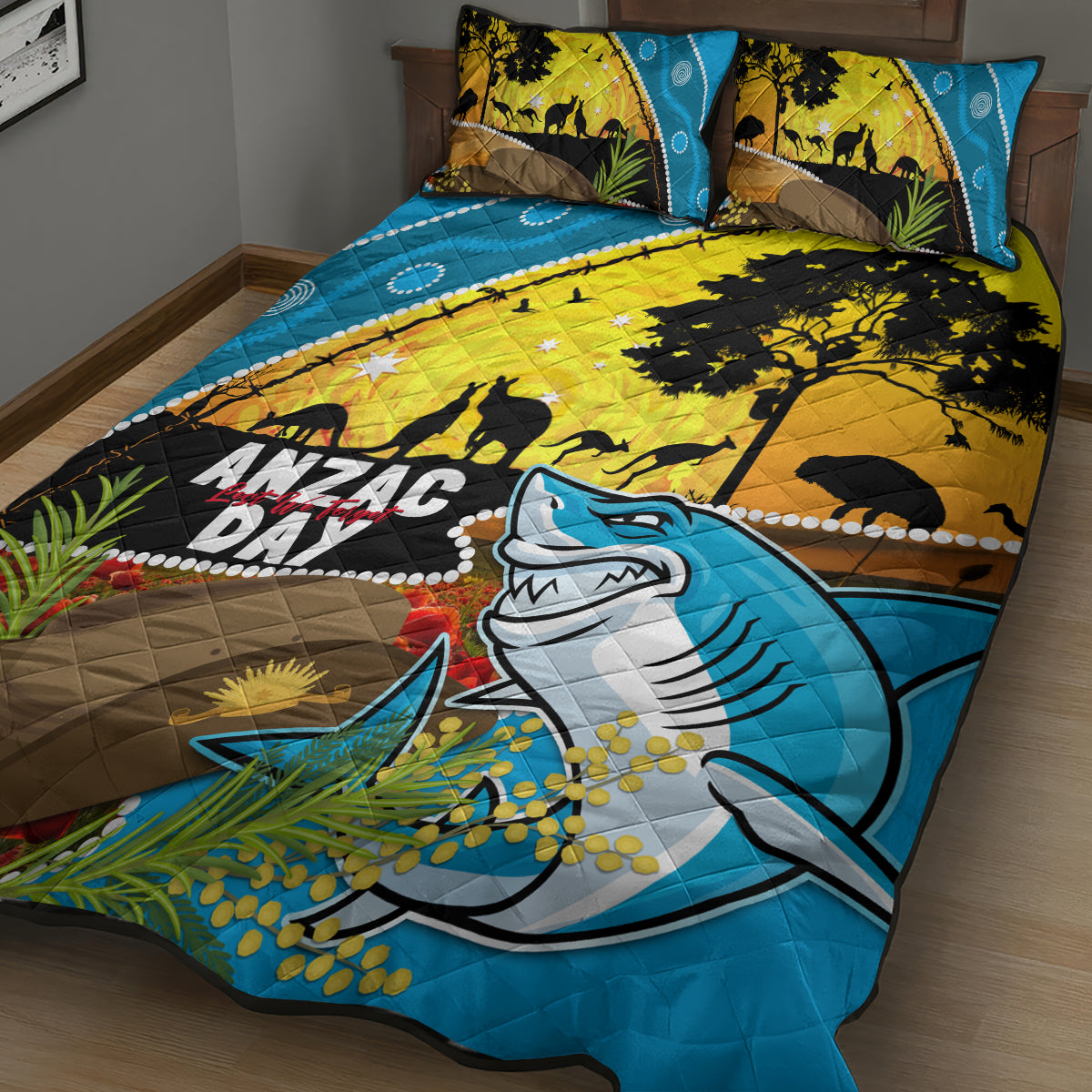 Sharks Rugby ANZAC Day Quilt Bed Set Sharkies Rosemary Starry Night