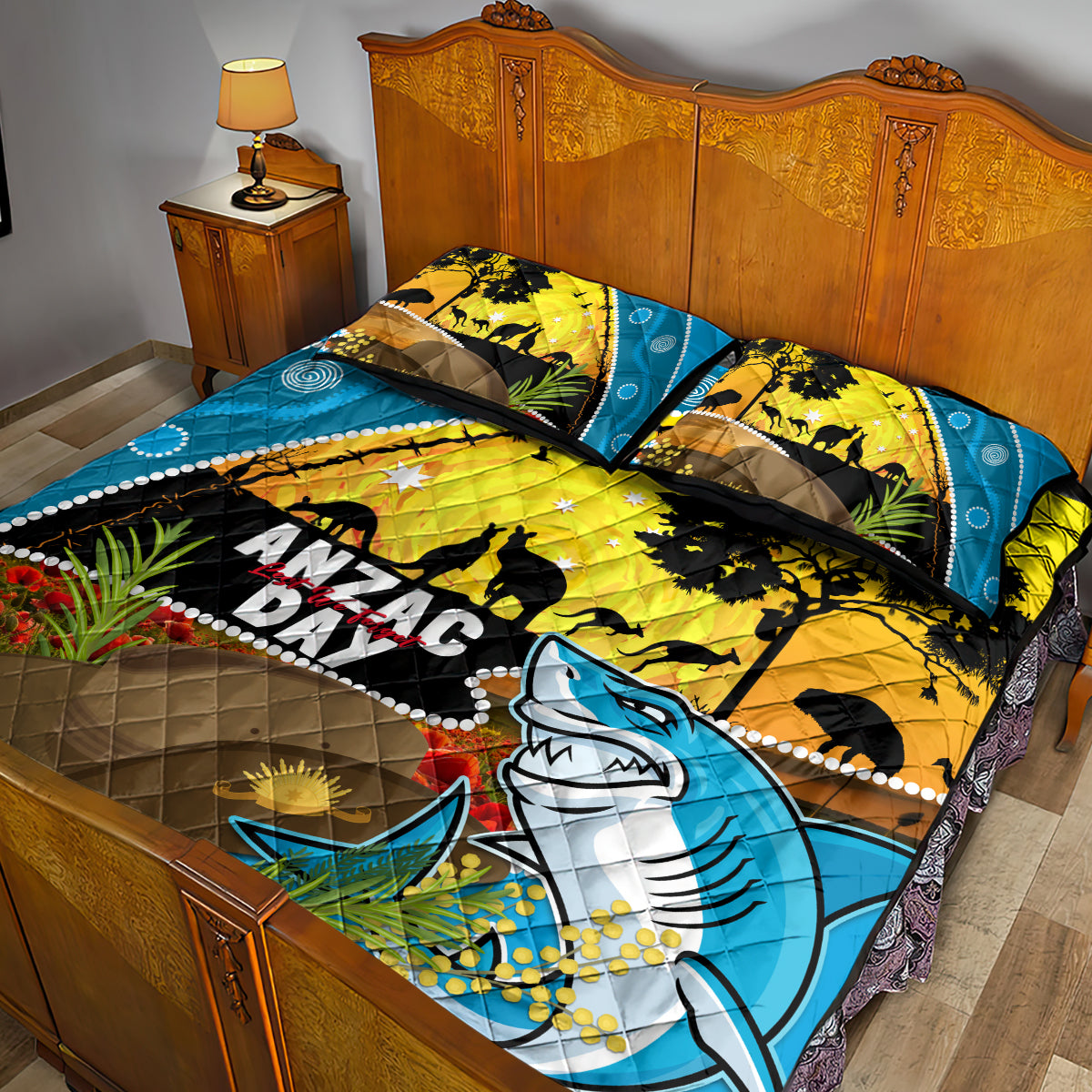Sharks Rugby ANZAC Day Quilt Bed Set Sharkies Rosemary Starry Night