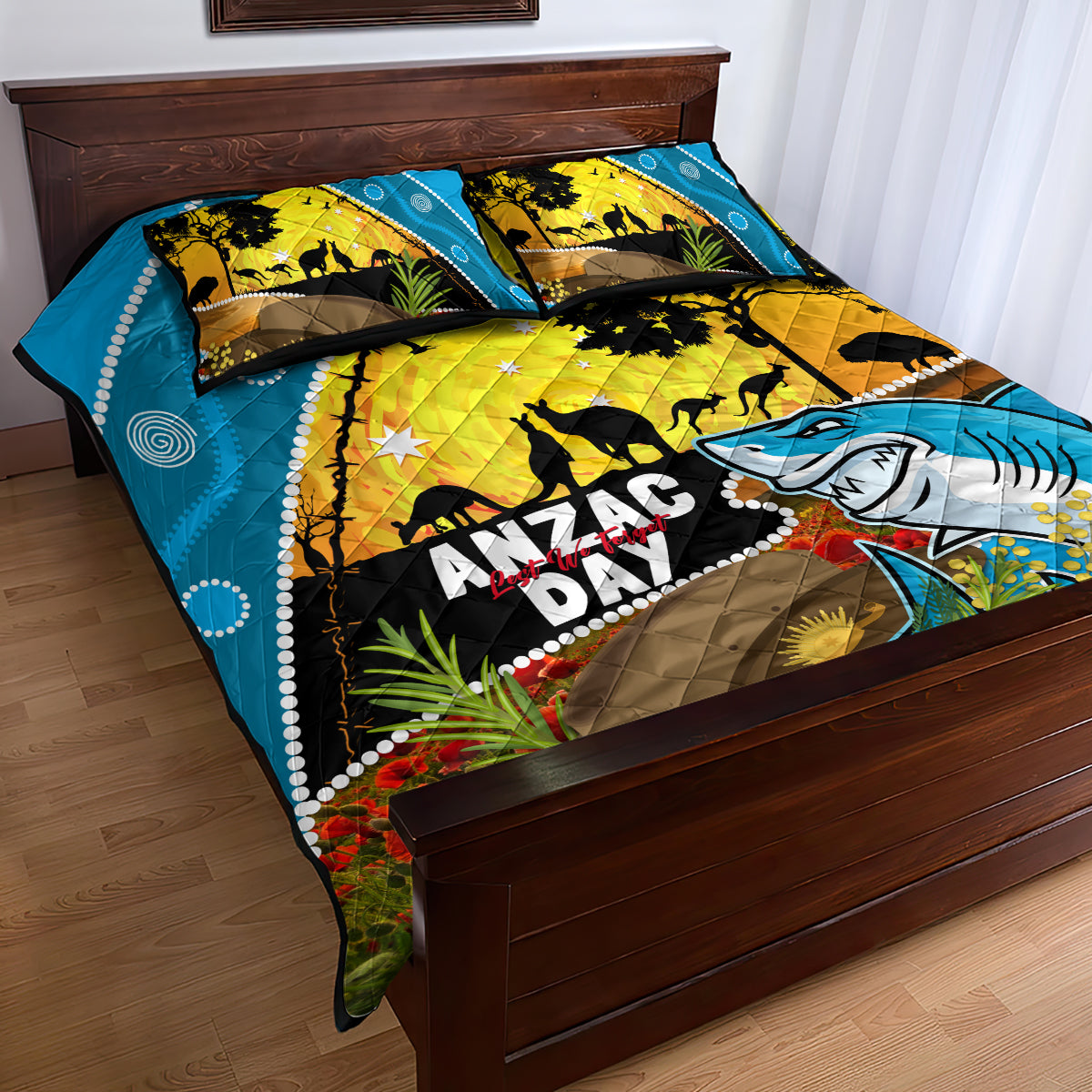 Sharks Rugby ANZAC Day Quilt Bed Set Sharkies Rosemary Starry Night