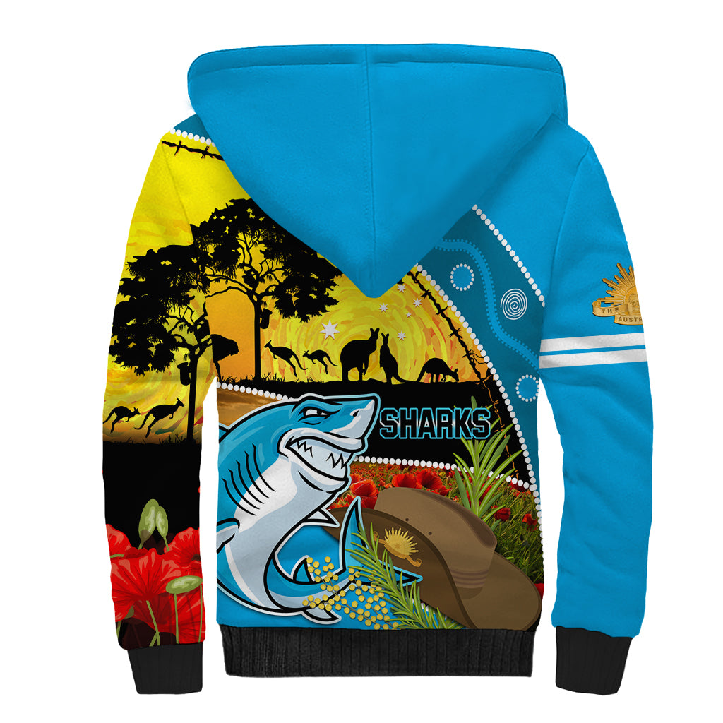 Sharks Rugby ANZAC Day Sherpa Hoodie Sharkies Rosemary Starry Night